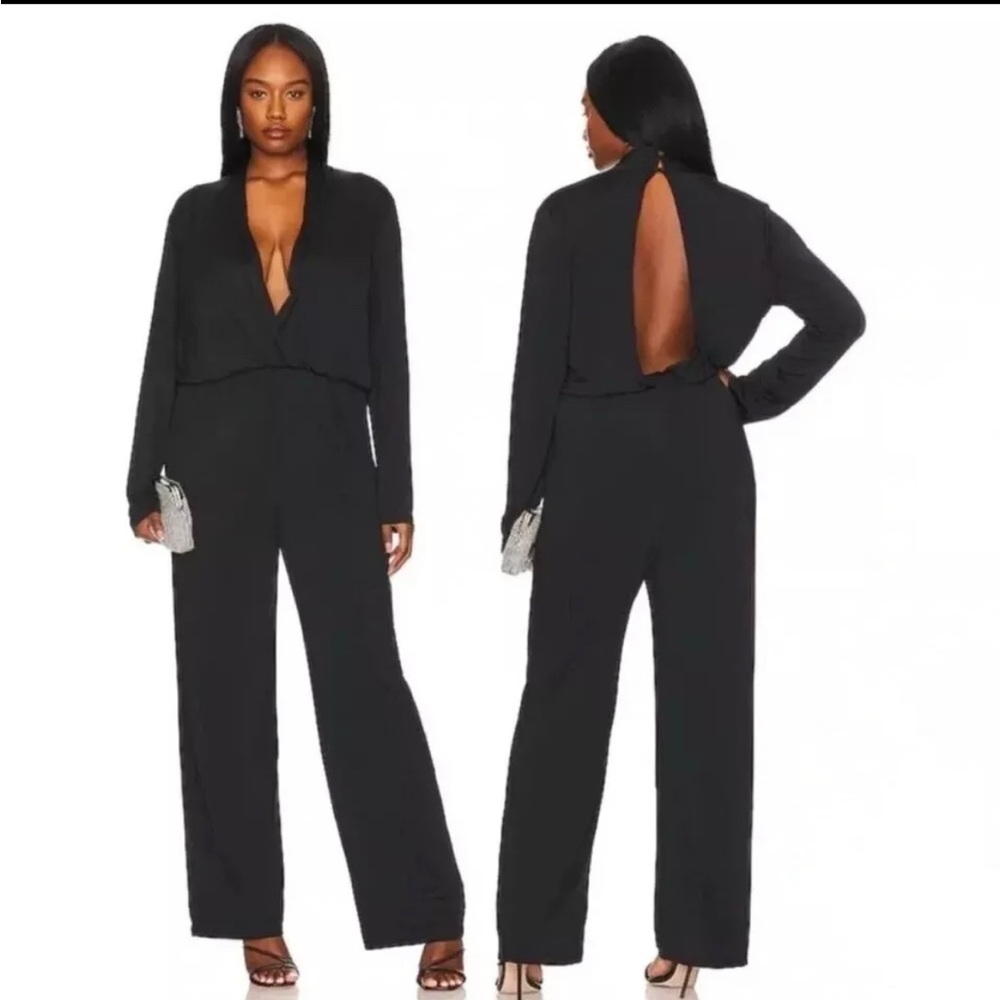 Remi X Revolve Robin Wide Leg Black Jumpsuit Plunging Cocktail Pants Plus Sz 0X